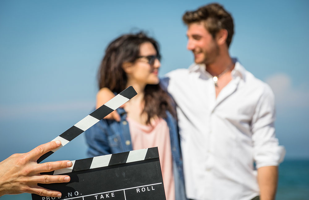 Two young actors on a movie location